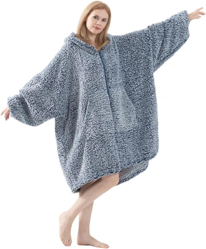 Photo 1 of FarryFazzy Sherpa Wearable Blanket Hoodie, Cozy Warm Oversized Hoodie Sweatshirt Blanket with Pockets for Adults
