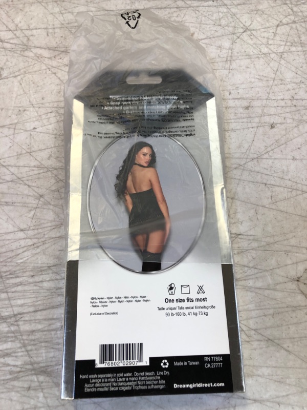 Photo 1 of Dreamgirl Women's Sheer Halter Garter Lingerie Dress with Attached Thigh High Stockings. OSFM