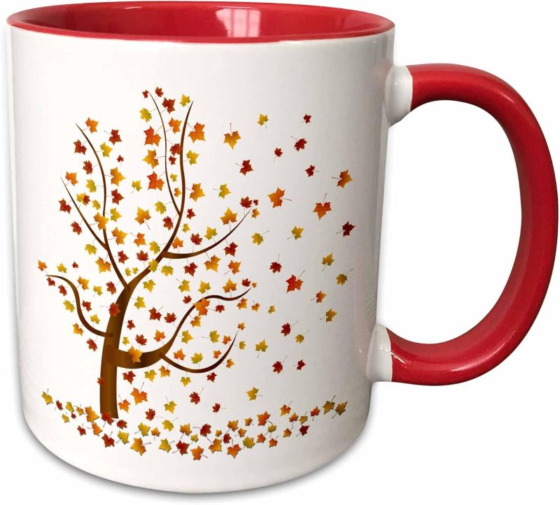 Photo 1 of 3dRose mug_62989_5 "Fall Tree with Leaves" Two Tone Red Mug, 11 oz, Multicolor
