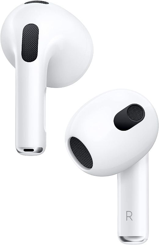 Photo 1 of Apple AirPods (3rd Generation) Wireless Ear Buds, Bluetooth Headphones, Personalized Spatial Audio, Sweat and Water Resistant, Lightning Charging Case Included, Up to 30 Hours of Battery Life
