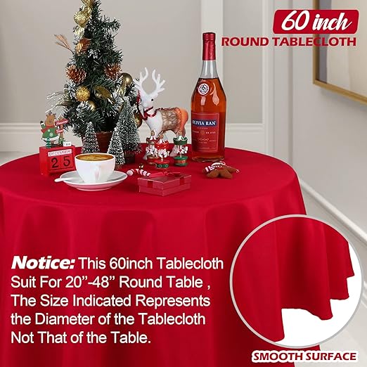 Photo 1 of 2  Pack 60 Inch Round Tablecloth Suitable for 20-48 Inch Round Tables Reusable Water Resistant Spill Proof Washable Table Covers for Christmas Banquets Buffet Wedding Party 