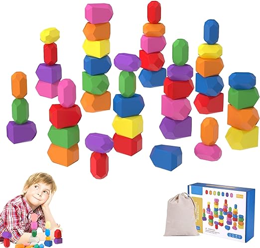 Photo 1 of CCMTangHong Natural Colorful Toys 52Pcs Rainbow Stacking Toy Wooden Stacking Building Blocks Educational Preschool Blocks Montessori Toys ?Preschool Learning Building Blocks Toys