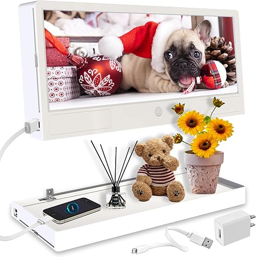 Photo 1 of BYFUNBY Poster Frames Picture Frame Photo Frame Sign Holder with 90° Rotatable Bracket Display Frame Quickly Change Photo Dimmable and Timing Shadow Box for Wedding Gifts - White