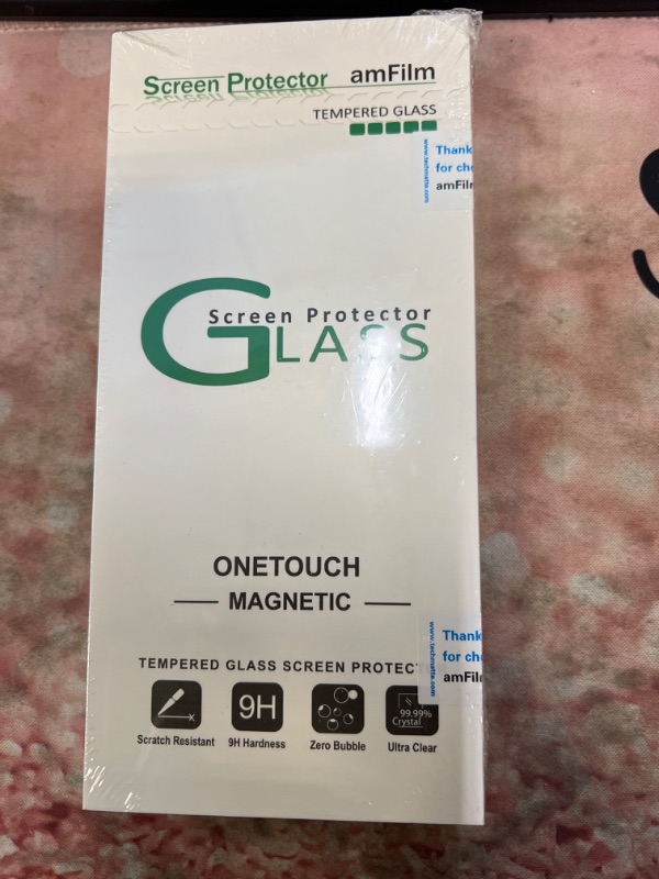 Photo 2 of amFilm 2 Pack Magnetic OneTouch iPhone 14 Pro 6.1" Screen Protector [Eco Friendly & Reduce Plastic] [Indestructible Ultra 9H Tempered Glass] [30 seconds Auto-Alignment & Ultra Fast Installation]