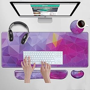 Photo 1 of Keyboard and Mouse Pad with Wrist Support Gaming Mousepad 31.5x11.8 Desk Mat Geometry XL Desk Pad Extended Mouse Pads and Wrist Rest 4 in 1 Set with Non-Slip Base