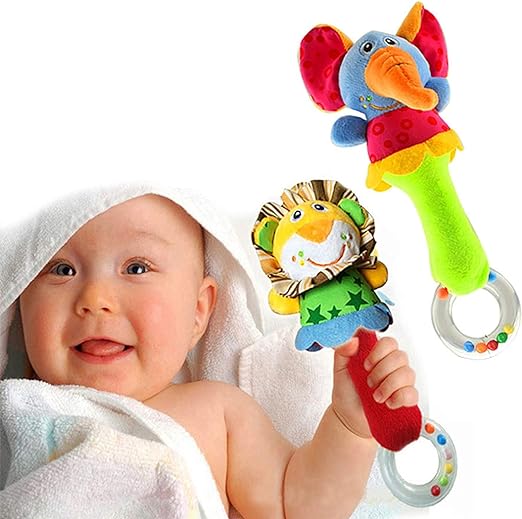 Photo 1 of CHAFIN Baby Soft Rattles Shaker, Infant Developmental Hand Grip Baby Toys, Cute Stuffed Animal with Sound for 3 6 9 12 Months and Newborn Gift(2 Pack)