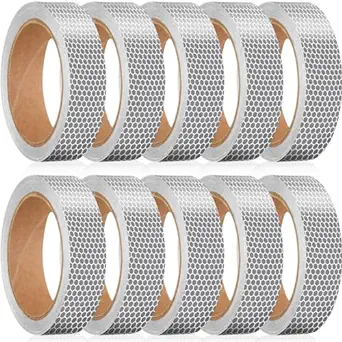 Photo 1 of 
Pushglossy 10 Pack Reflective Tape for Vehicles Bikes Clothes Helmets Mailboxes White Reflective SafeTape Outdoor Conspicuity Trailer Reflector for Marking Areas Objects and Vehicles(1‘’x15ft)