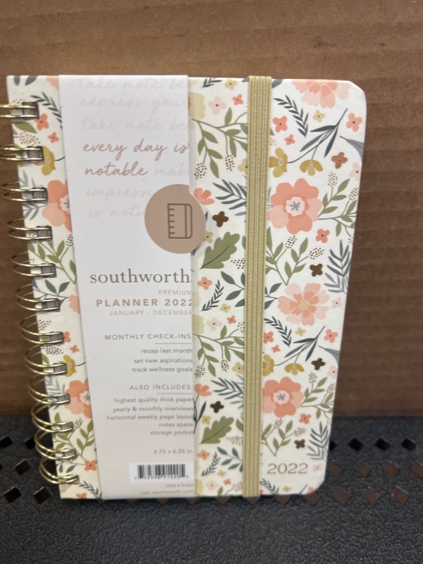 Photo 2 of Southworth Planner (January 2022-December 2022), 4.75" x 6.25", Whimsical Floral, Premium 28#/105 gsm Paper, Small Twin Wire (91420) Whimsical Floral. Horizontal Format