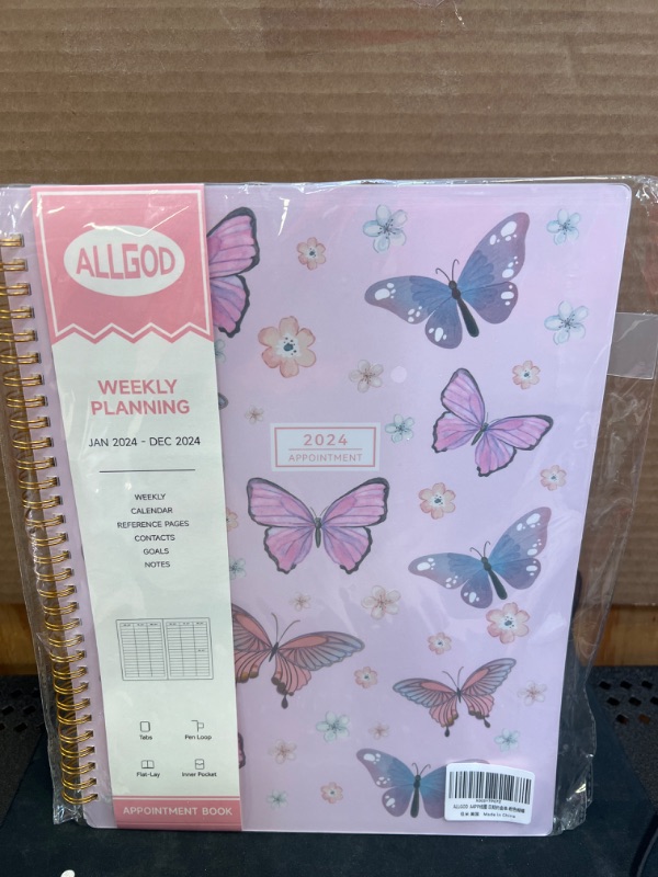 Photo 2 of 2024 Appointment Book 15 Minute Interval Hourly Planner from Jan 2024-Dec 2024 with Calendar,8.5 x 11 Weekly & Monthly Planner with Spiral Bound, Monthly Tabs, Pocket(Pink Butterfly, A4)
