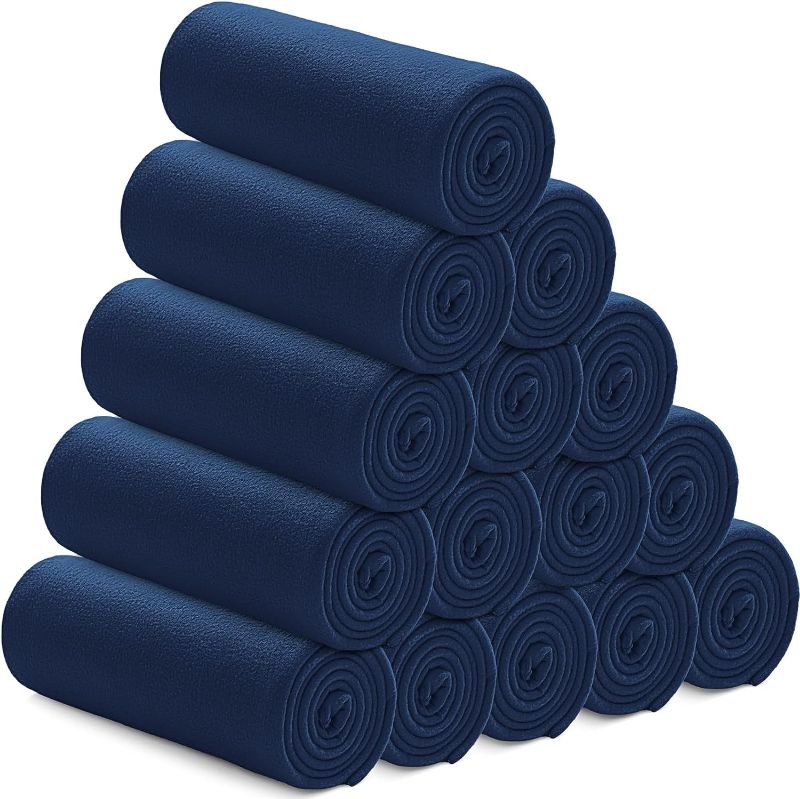 Photo 1 of 15 Pieces Fleece Blankets Bulk 50 x 60 Inch Double sided Ultra Soft Fleece Throw Blankets Bulk Lightweight Warm Cozy Airplane Blanket Pet Blankets for Home Office Wedding Gifts Outdoor Use (Navy Blue)
