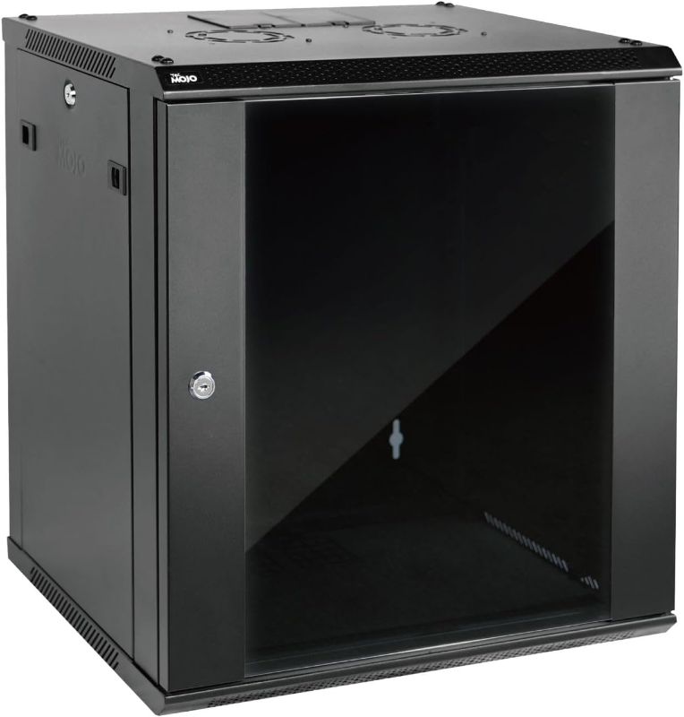 Photo 1 of 12U Wall Mount Server Cabinet IT Network Rack Enclosure Lockable Door and Side Panels Black,Cooling Fan, Glass Door,450mm Depth,for 19” IT Equipment, A/V Devices
