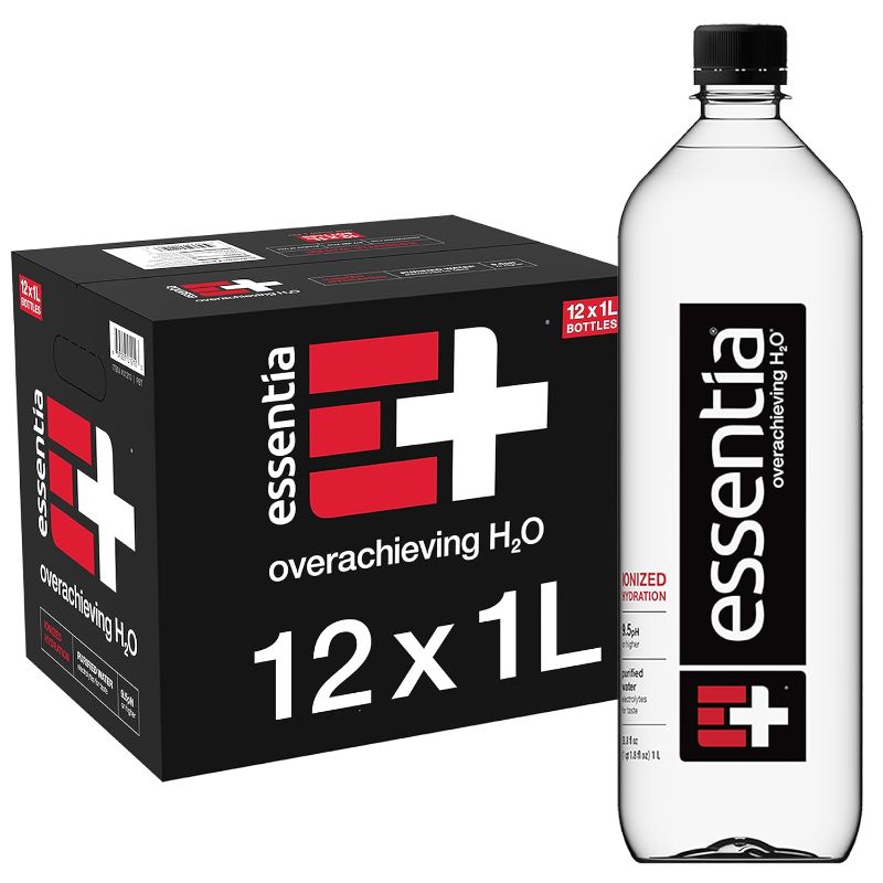 Photo 1 of Essentia Water Bottled , 1 Liter, 12-Pack, Ionized Alkaline Water:99.9% Pure, Infused With Electrolytes, 9.5 pH Or Higher With A Clean, Smooth Taste
