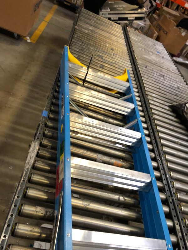 Photo 1 of Werner 6008 Type I Fiberglass Step Ladder, 7 Steps, Single-Sided, Blue, 250lb Load Capacity, 8' Length, 25" Base Width, 6.25" Height