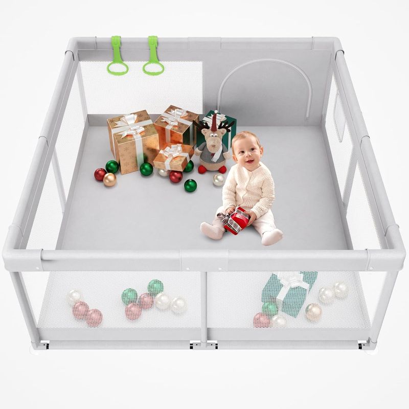 Photo 1 of Fodoss Baby Playpen, Playpen for Babies & Toddlers, 47x47" Small Baby Play Pen,Toddler Playpen for Apartment,Play Yard for Baby,Baby Activity Play Fence, Extra Large Baby Playard, 47x47" Light Grey
