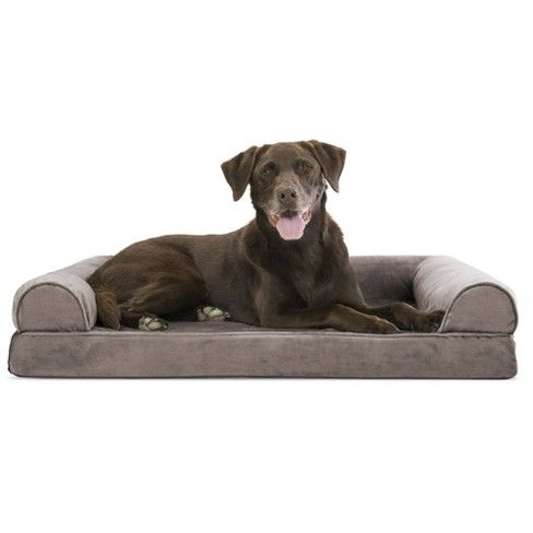 Photo 1 of FurHaven Faux Fur & Velvet Orthopedic Sofa Dog Bed - Large, Smoke Gray
