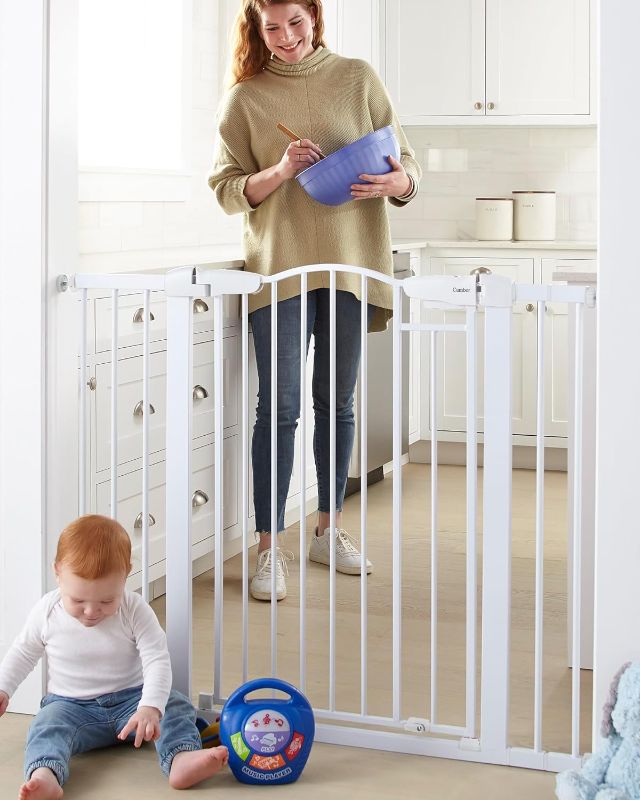 Photo 1 of Cumbor 29.7-46" Wide Extra Tall Safety Dog and Baby Gate, 36" Tall Pressure Mounted Auto Closed Pet Gate for Stairs,Doorway, Easy Walk Thru Child Gate for The House, White, Mom's Choice Awards Winner
