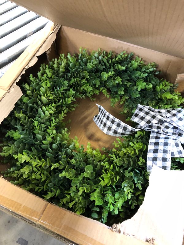 Photo 2 of 20” Wreaths for Front Door,Spring and Summer Eucalyptus Wreath,Outdoor Green Door Wreath for All Seasons Porch Living Room Bedroom Window Wall Indoor Outdoor Farmhouse Home Decoration
