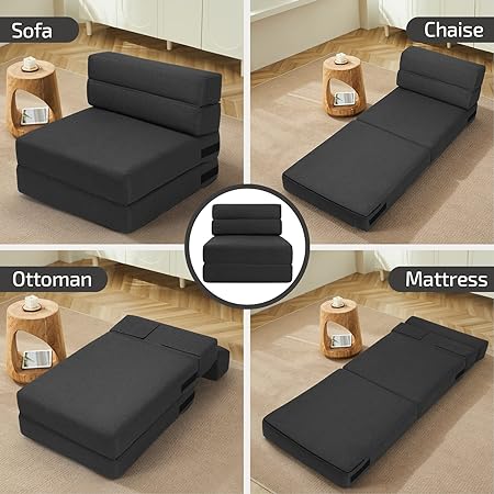 Photo 1 of Folding Sofa Bed - Convertible Chair Floor Couch & Sleeping Mattress - Foldable Memory Foam Sleeper for Living Room/Dorm/Guest Room/Home Office/Apartment/Upstairs Loft, Dark Grey