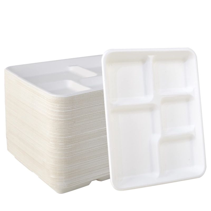 Photo 1 of 125 Pack 5 Compartment Plates, 100% Compostable Paper Plate, 10.25*8.5 inch Disposable School Lunch Trays