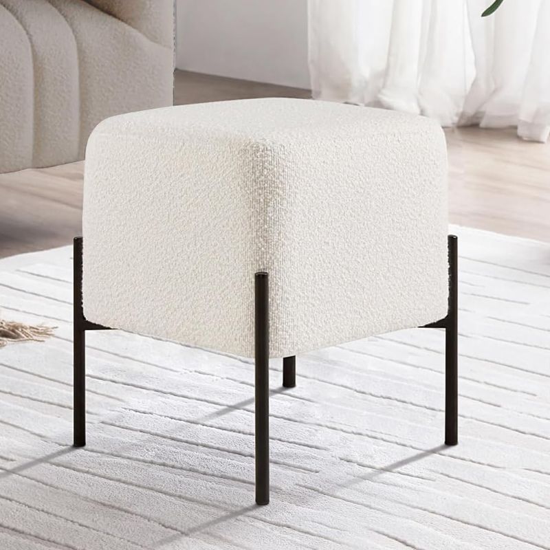 Photo 1 of Modern Vanity Stool Chair Boucle Stool Ottoman, Sofa Side Foot Rest, Upholstered Foot Stool Ottoman Seat for Living Room, Bedroom, Entryway, Hallway, Office, Cream Boucle
