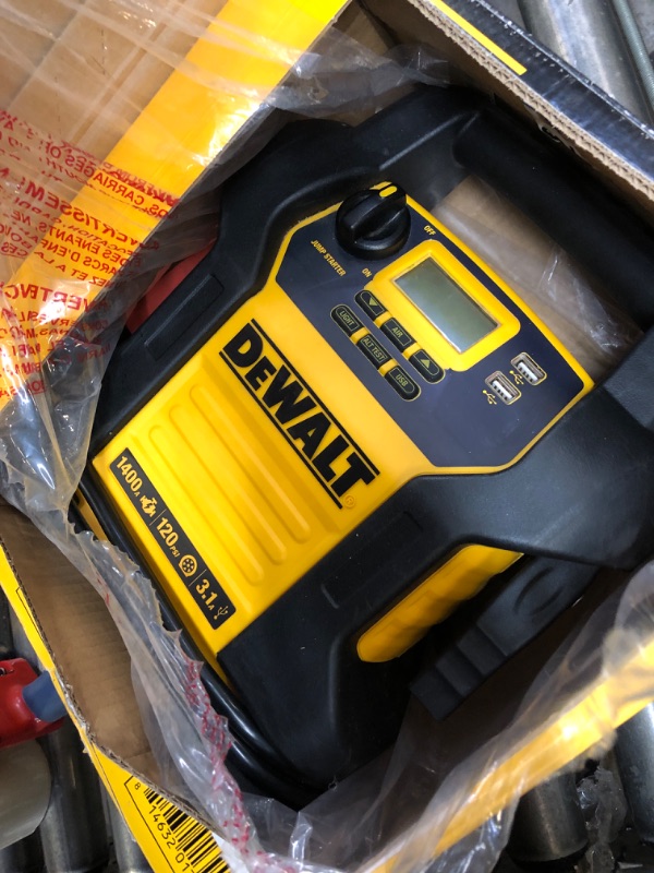 Photo 2 of DEWALT DXAEPS14 1600 Peak Battery Amp 12V Automotive Jump Starter/Power Station with 500 Watt AC Power Inverter, 120 PSI Digital Compressor, and USB Power , Yellow