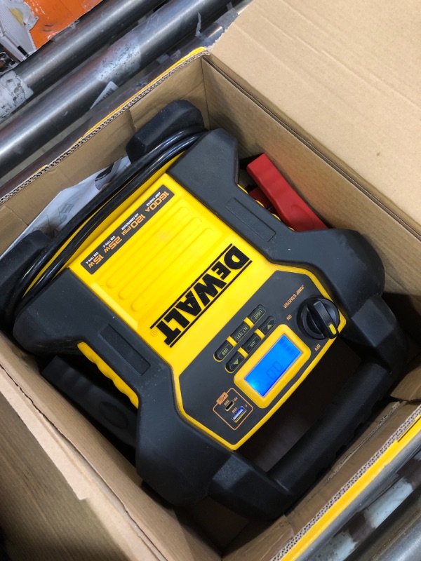 Photo 2 of DEWALT DXAEJ14-Type2 Digital Portable Power Station Jump Starter - 1600 Peak Amps with 120 PSI Compressor, AC Charging Cube, 15W USB-A and 25W USB-C Power for Electronic Devices 1600 Amps