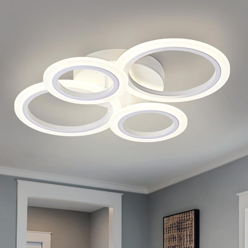 Photo 1 of Shine LUEST 34W LED Modern Ceiling Light Black Flush Mount Ceiling Lighting Fixture with Remote, Brightness, Color Temperatures Dimmable LED Chandelier Ceiling Lamp for Low Ceiling Living Room Bedroom WHITE , 4 Rings