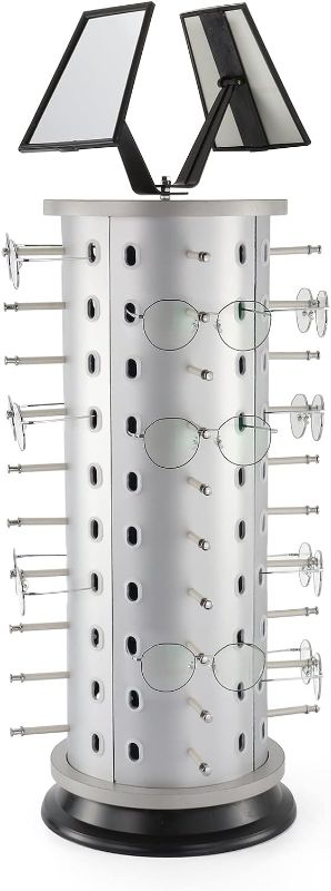 Photo 1 of Rotating Sunglass Display Rack 44 Pairs Glass Holder Sunglasses Organizer Stands Rack with Mirror Eyeglass Turning Commercial Display Stand