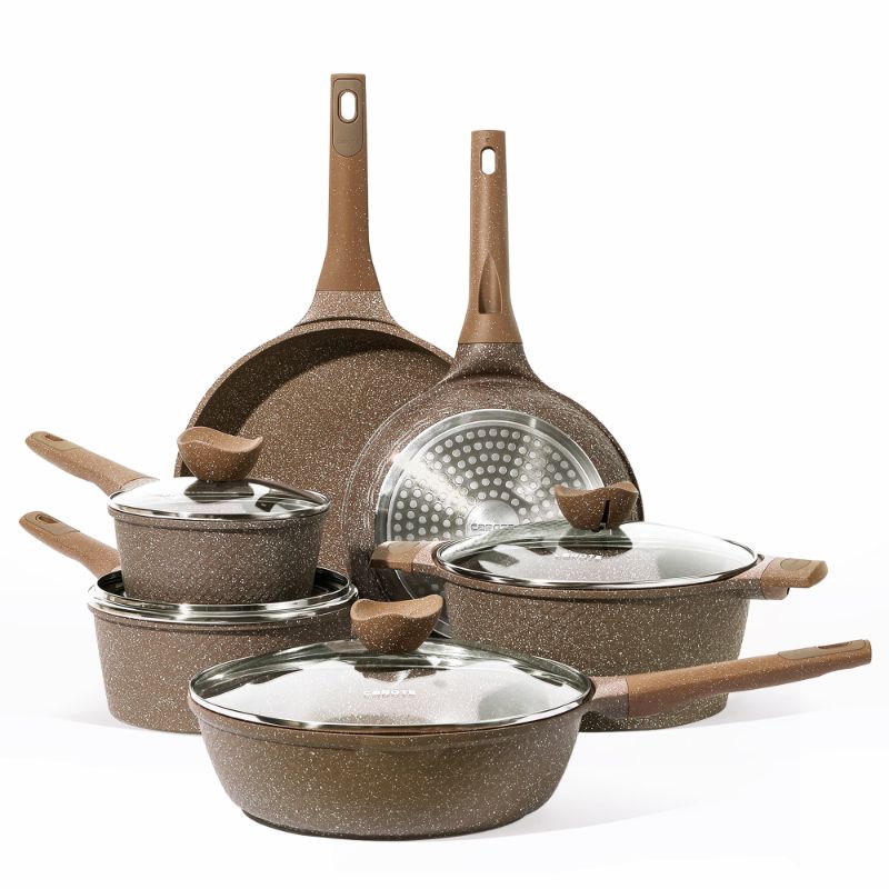 Photo 1 of Carote Nonstick Granite Cookware Sets, 10 Pcs Brown Granite Pots and Pans Set,