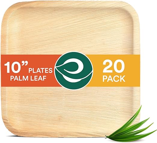 Photo 1 of ECO SOUL 100% Compostable, Biodegradable, Disposable Palm Leaf Plates | Like Bamboo Plates, Eco-friendly 10', 8' | Sturdy, Microwave & Oven Safe | Party, Wedding, Event Plates (25 Count 10", Square) 25 10" Square Plates