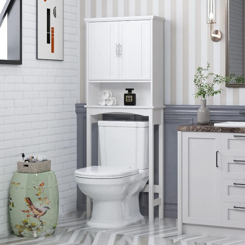 Photo 1 of Spirich Over The Toilet Storage Cabinet, Bathroom Shelf Over Toilet, Bathroom Organizer Space Saver, White
