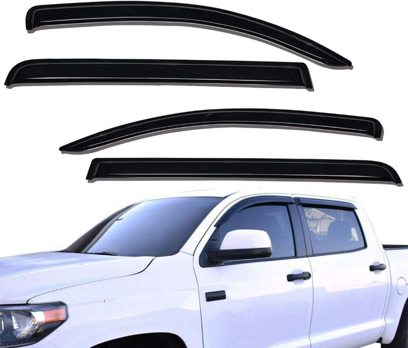 Photo 1 of Lightronic WV94309 Outside-Mount Side Window Visor Deflector Rain Guard, Dark Smoke Shatterproof, 4-Pieces Set for 2007-2021 Toyota Tundra Crewmax Outside Mount