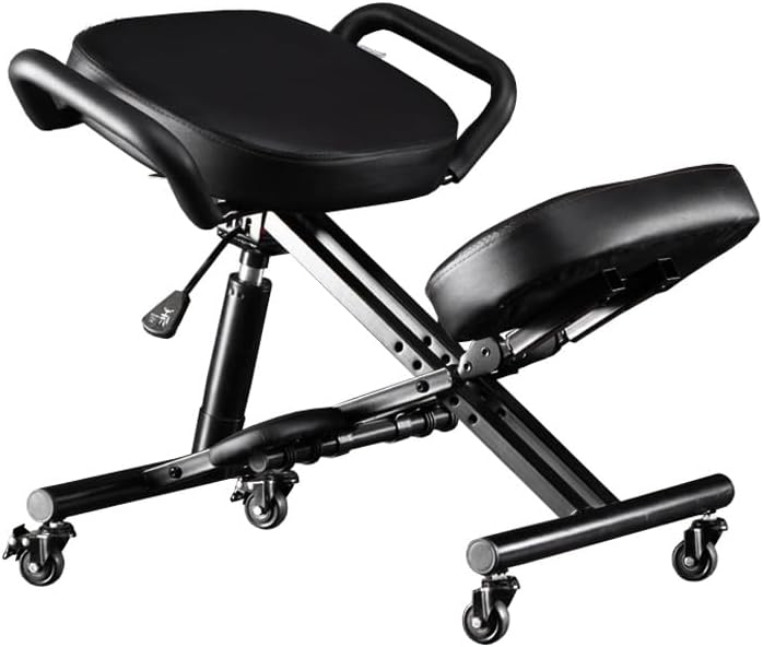 Photo 1 of SITSEATSEE Adjustable Kneeling Chair, Ergonomic Kneeling Stool with Soft PU Leather and Thick Foam, Seat Height & Angle Adjustable, Black
