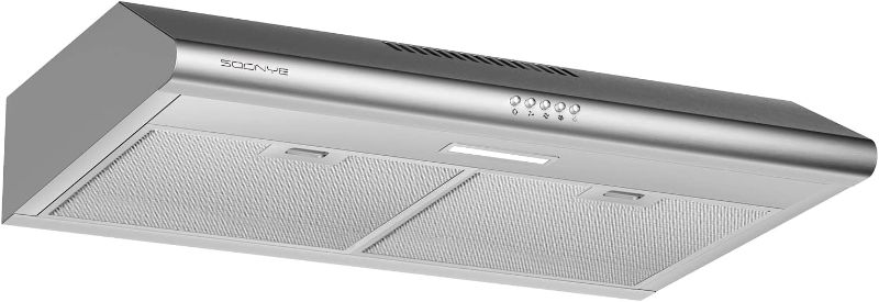 Photo 1 of SOONYE 30 inch Stainless Steel Under Cabinet Range Hood, Slim Kitchen Vent Hood Ducted/Ductless Convertible with 3 Speed Controls, 5-Layer Aluminum Filters,LED Lights
