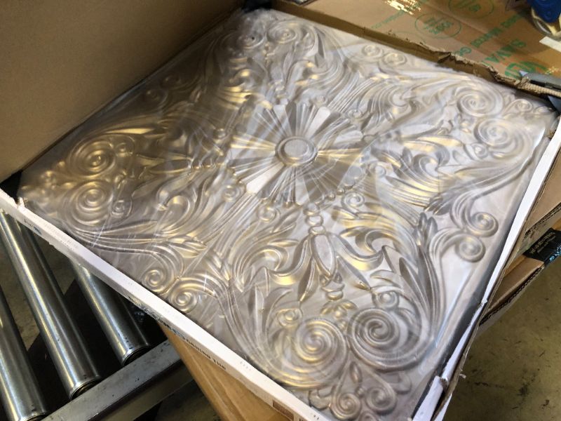 Photo 2 of Art3d Decorative Ceiling Tile 2x2 Glue up, Lay in Ceiling Tile 24x24 Pack of 12pcs Spanish Floral in Matt White 12 White