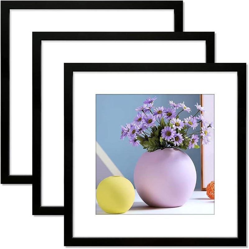 Photo 1 of EZOOZE 18x18 Frame Black Wood Picture Frame, Display Pictures 14x14 with Mat Or 18x18 without Mat, Set of 3
