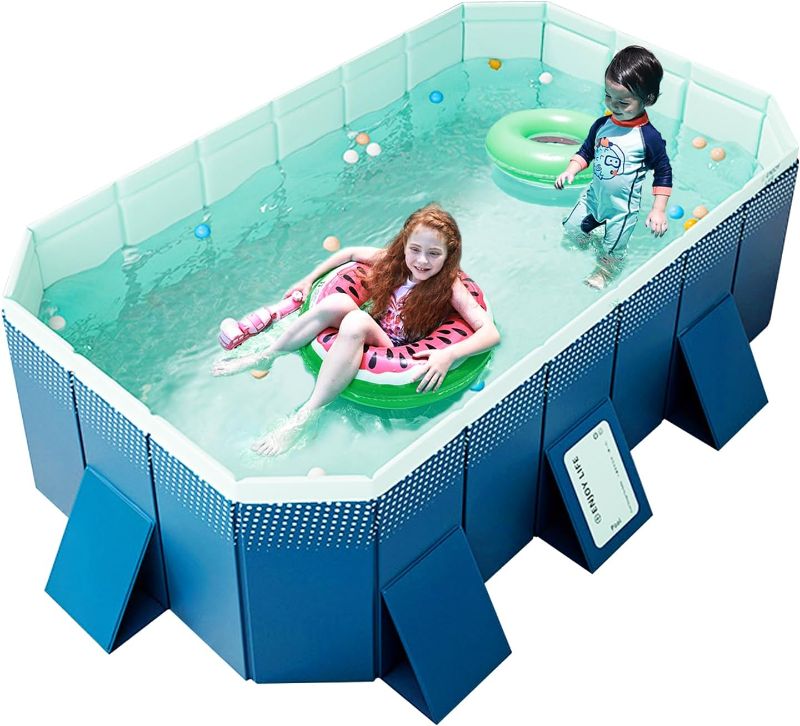 Photo 1 of Foldable Non-Inflatable Kids' and Adults' Outdoor Swimming Pool - Hard Plastic Shell, Kid Pool for Backyard Dog Pools (73" x 54" x 17")
