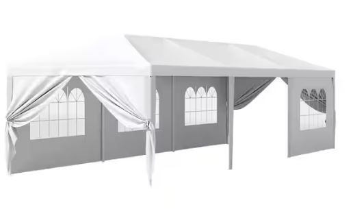 Photo 1 of 10 ft. x 30 ft. White Tent Patio Camping Party Wedding Tent Canopy with 8 Removable Sidewalls
