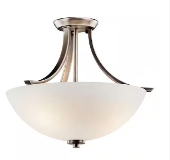 Photo 1 of Granby 17.25 in. 3-Light Brushed Pewter Hallway Transitional Semi-Flush Mount Ceiling Light with Cased Opal Glass
