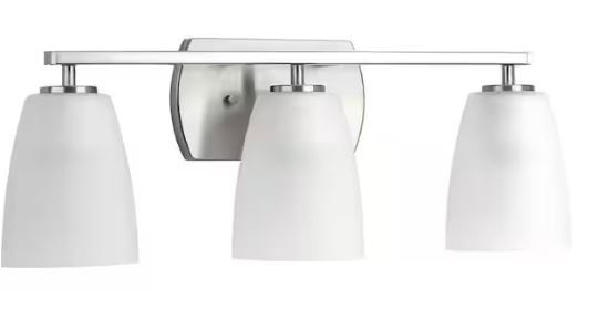 Photo 1 of Leap Collection 23 in. 3-Light Brushed Nickel Etched Glass Modern Bathroom Vanity Light
