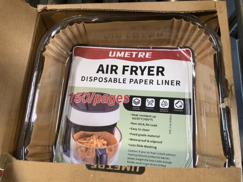 Photo 2 of UMETRE air fryer paper liners - 150pcs disposable airfryer liners parchment papers, square 8inch Non-stick sheets, air fryer liners disposable basket, Free of Bleach square-8inches