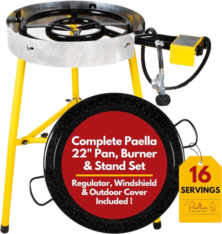 Photo 1 of Complete Paella Pan Burner & Stand Set - Double Propane Burners 22 Inch Pan Set - Outdoor Gas Stove - Portable Cooking - Burner Table Top Burners - Camping Grill Backyard - Mother's Day Gifts
