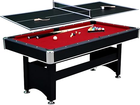 Photo 1 of Spartan 6-ft Pool Table with Table Tennis Top - Black with Red Felt
