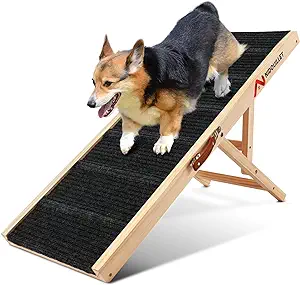 Photo 1 of Nidouillet Dog Ramp for Bed, 39" Long Wooden Foldable Dog Ramp, 5 Adjustable Heights from 14.4" to 22.2" with Anti-Slip Traction Mat, Portable Pet Ramp for Bed, Couch, Max 200lbs - 39inch
