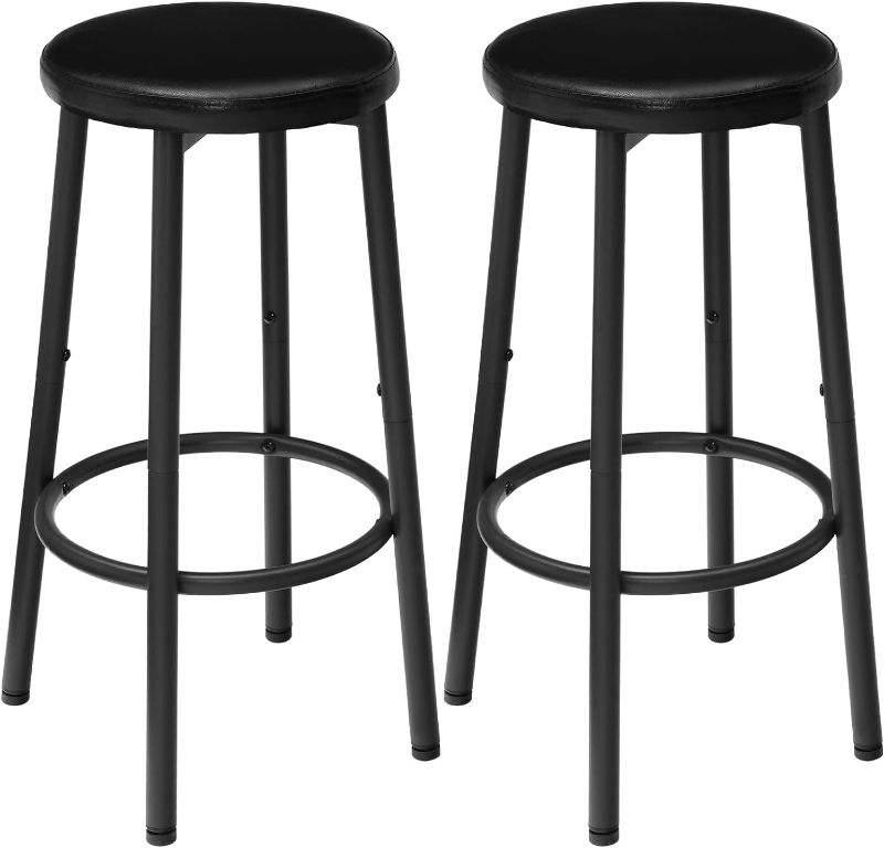 Photo 1 of Bar Stools Set of 2, Bar Stools for Kitchen Island, 25.6 Inches PU Upholstered Bar Chairs, Bar Height Stools with Footrest, Easy Assembly, for Kitchen, Dining Room, Cafe, Black BB30BY01
