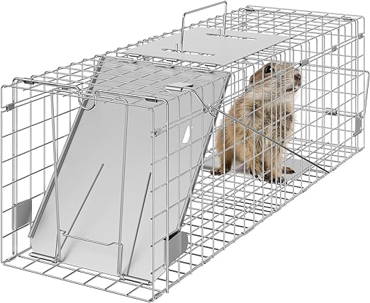 Photo 1 of VEVOR Live Animal Cage Trap Humane Cat Trap Galvanized Iron, Folding Animal Trap with Handle for Rabbits, Stray Cats, Squirrels, Raccoons, Groundhogs and Opossums