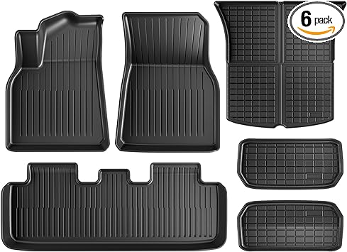 Photo 1 of Floor Mats for Tesla Model Y 2024-2020 All Weather TPE Cargo Liner Floor Mats and Cargo Trunk Mats Accessories (Set of 6 - Not Fit 7-Seat)