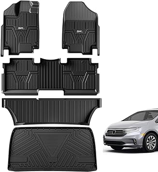 Photo 1 of 3W Floor Mats and Cargo Liner Fit for 2018-2024 Honda Odyssey Mini Passenger Van, TPE All Weather Custom Fit Floor Liner and Cargo Mats 1st 2nd and 3rd Rows Car Mats and Trunk Liner Black
