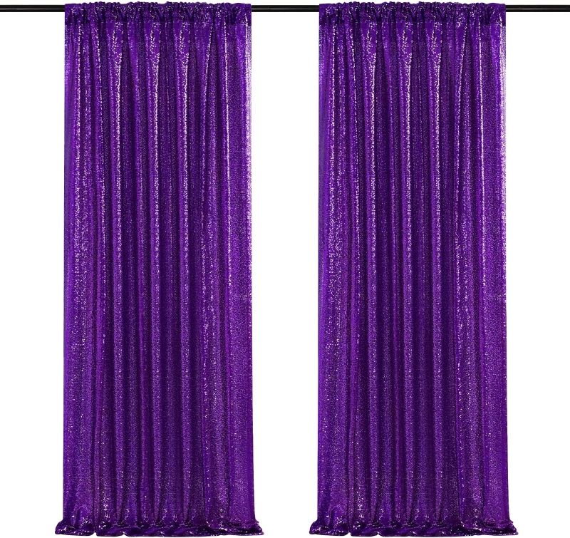 Photo 1 of SoarDream Purple Sequin Backdrop 2 Pieces 2ftx8ft Wedding Glitter Curtain Backdrop Arch Fabric Drapes for Baby Shower Birthday Party Decoration