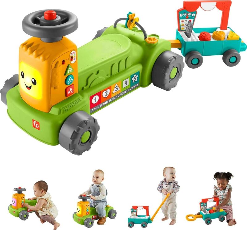 Photo 1 of Fisher-Price Baby to Toddler Toy Laugh & Learn 4-in-1 Farm to Market Tractor Ride On with Pull Wagon & Smart Stages for Infants Ages 9+ Months